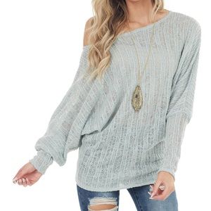 Off shoulder long sleeve top. Large, sage color